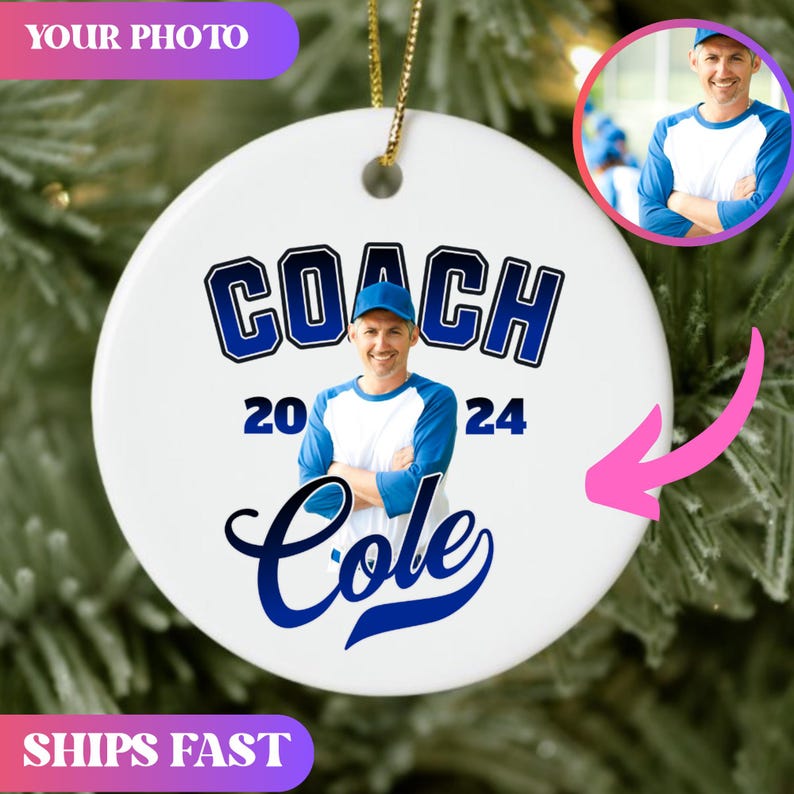 Custom Photo Baseball Coach Ornament With Name Boys Baseball Team Gift