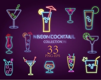 Shake Up Your Designs with Neon Cocktails clipart- 33 kinds cooktail PNG SVG
