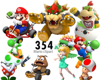 Super Mario Bros Clipart Bundle, Mario Characters (PNG Digital Download)