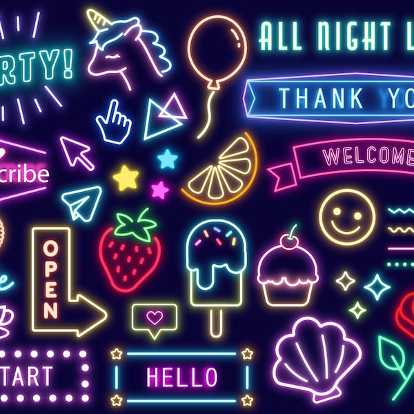 83Neon clipart/Neon light Png /illustrations/Good Note Png/Cute Neon/digital download