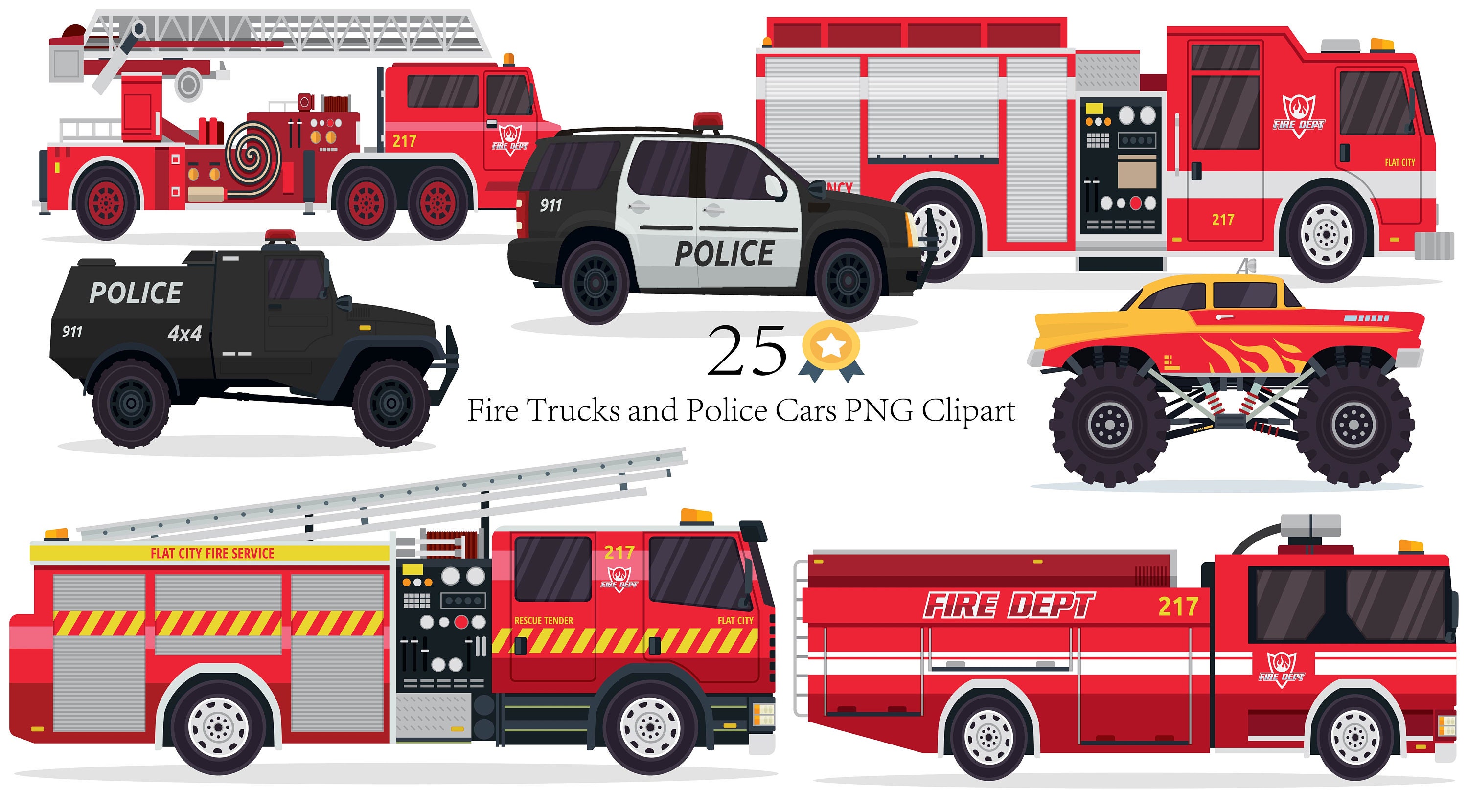 25 Fire Trucks and Police Cars PNG Clipart Etsy