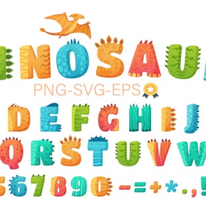 52Dino font clipartPNG,dinosaur SVG letter /number, color dino alphabet