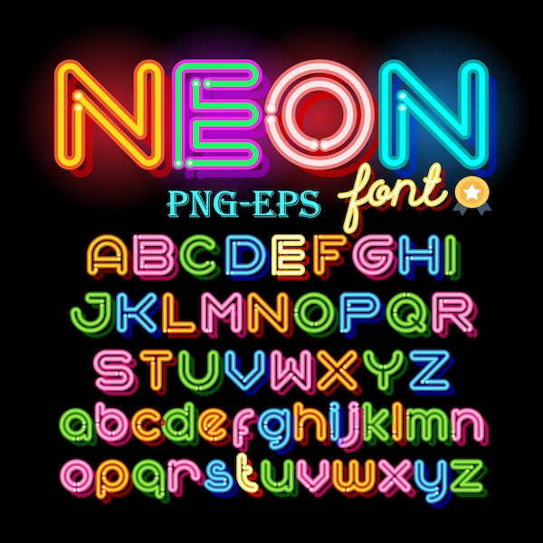 52Neon clipart abc alphabet font letter png clip art digital download collage  text effect scrapbooking PNG EPS