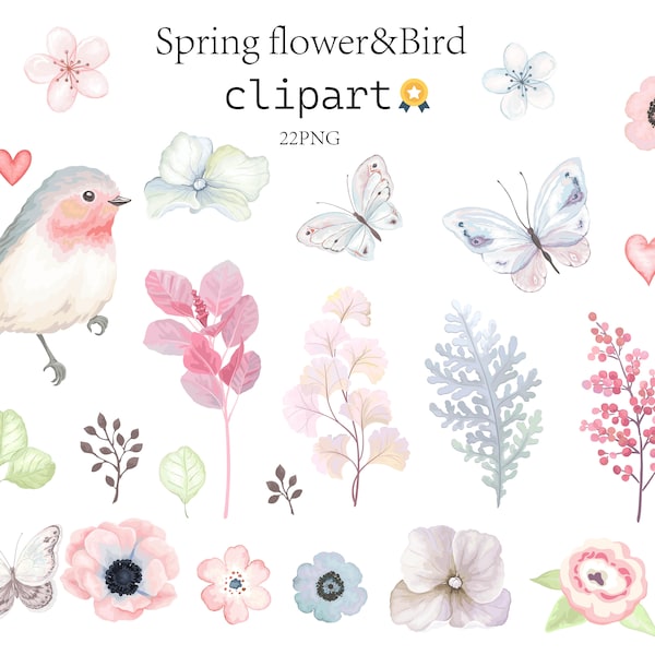 22x Watercolor Spring Delights: Blossom, Flutter, and Bloom with Beauty