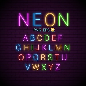 26 Kolekcja czcionek Neon Brilliance: Rozświetl swoje projekty! PNG-EPS