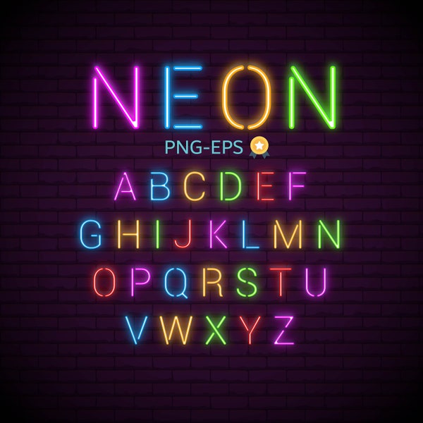 26Neon Brilliance Font Collection: Illuminate Your Designs! Png-Eps