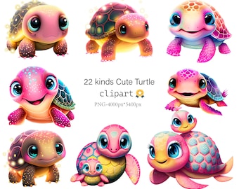 Cute Turtle Clipart: 22 PNG Images (Digital Download)