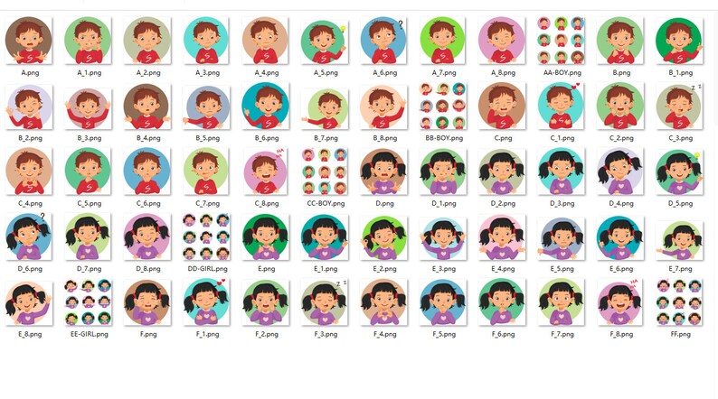 Peut inclure: Un ensemble d'illustrations num&eacute;riques repr&eacute;sentant un gar&ccedil;on et une fille avec diff&eacute;rentes expressions faciales et poses. Les illustrations sont de style cartoon et conviennent &agrave; une vari&eacute;t&eacute; de projets.