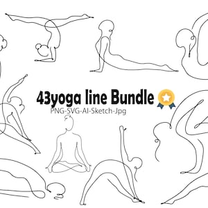 43yoga line bundle, Elevate Your Yoga Practice with 43 Stylish Pose Illustrations