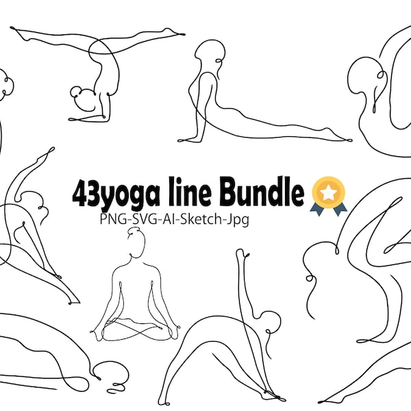 43yoga line bundle, Elevate Your Yoga Practice with 43 Stylish Pose Illustrations