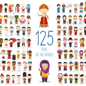 125 Niños del mundo clipart PNG，