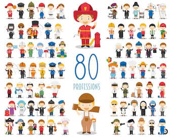 80 Occupations Clipart PNG - Professions Workers Clipart PNG ，