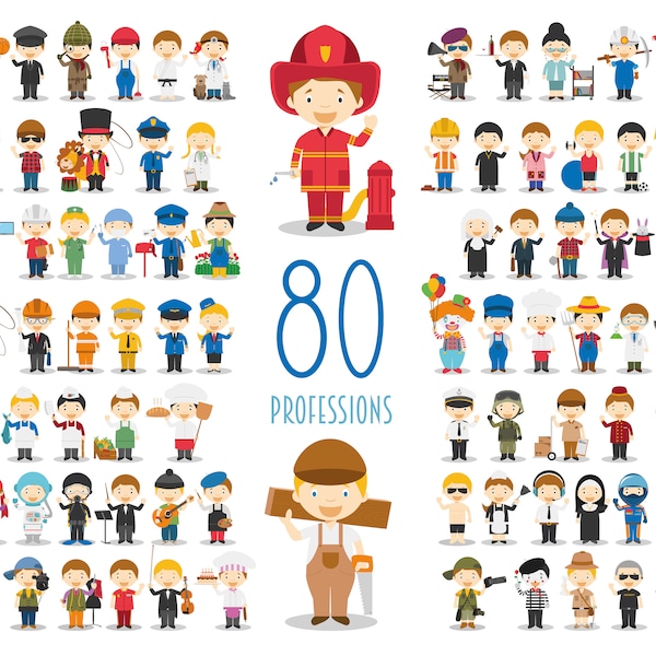 80 Occupations Clipart PNG - Professions Workers Clipart PNG ，