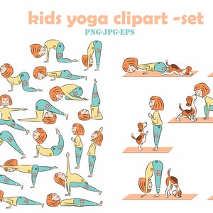 59Kids conjunto de imágenes prediseñadas de yoga, clase de yoga, imágenes prediseñadas de ejercicio, imágenes prediseñadas de meditación, DESCARGA INSTANTÁNEA