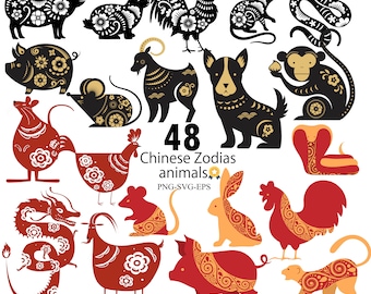Chinese Zodiac Clipart Extravaganza: 4 Sets, 12 Animals Each – Unleash the Magic-png-svg-eps