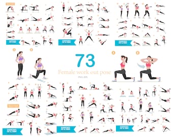 Empower Your Designs with 73 Female Workout Pose Clipart!