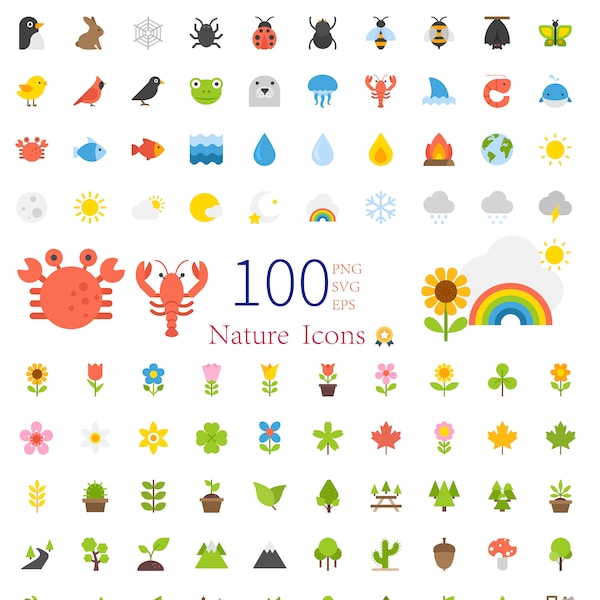 100 Nature-Icon clipart- Immerse Yourself in the Essence of Nature with Our Iconic Collection
