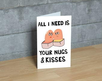 Nugget Valentine's Day Card Chicken Nuggets Kisses Love Food Funny Comedy Downloadable Printable Cute Unique Gift Laughter Friends Family