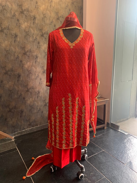 Raw Silk Patola Kurta N Pant With 