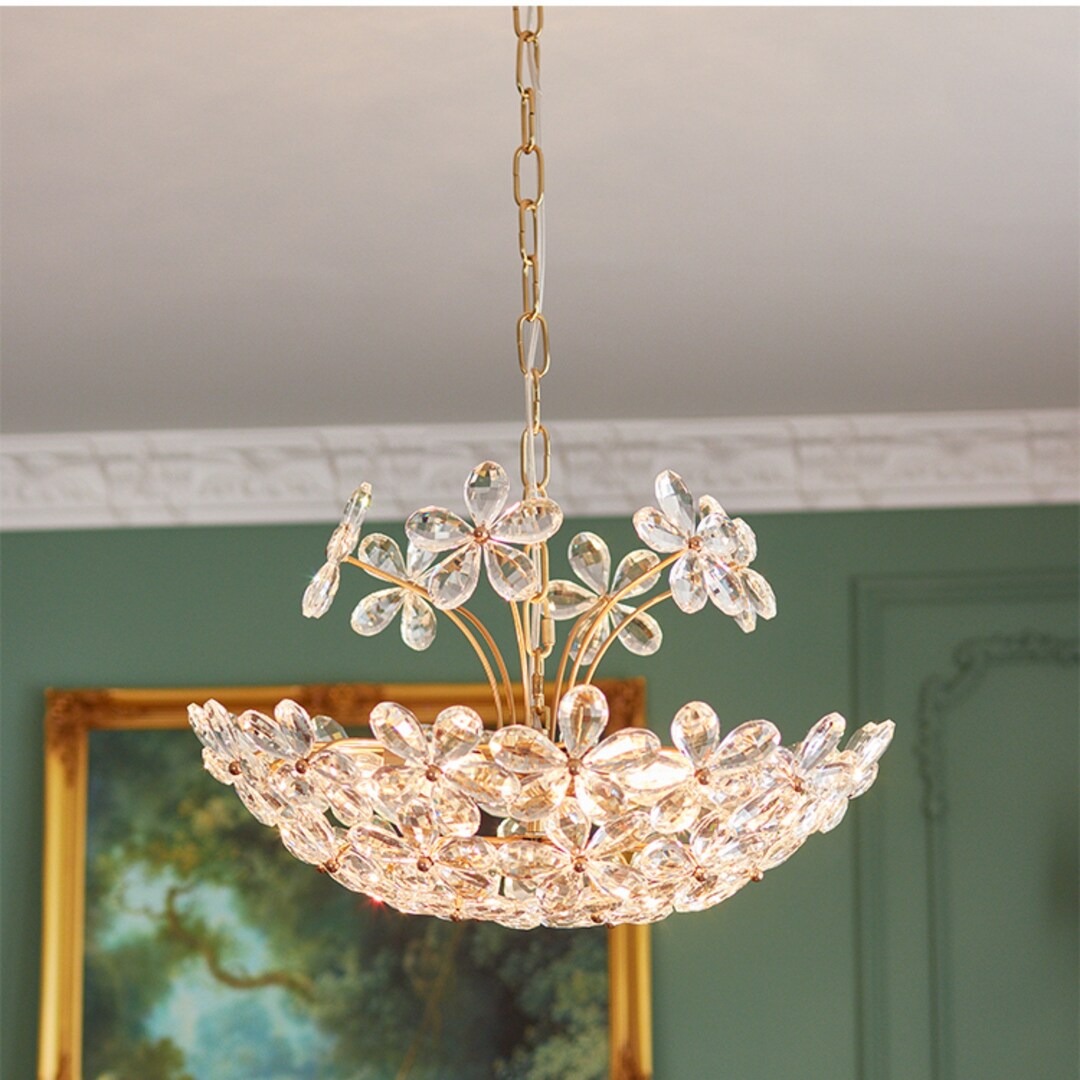 Crystal Flower Shaped Chandelier for Kitchen Island, Living Room