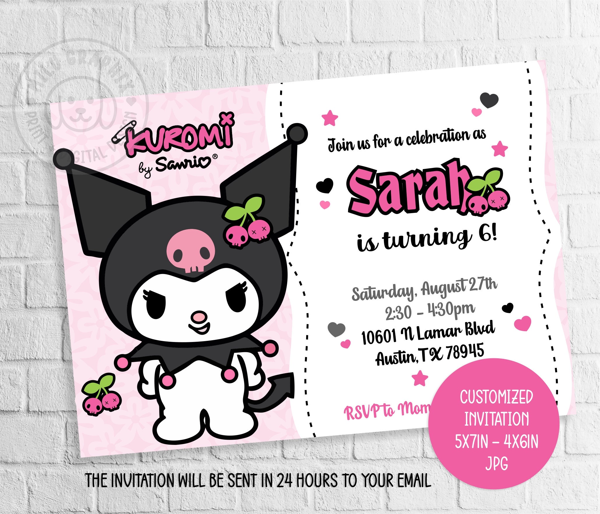 Kawaii Kuro-mi Invitation Cat Birthday Invitation Kitty - Etsy Australia