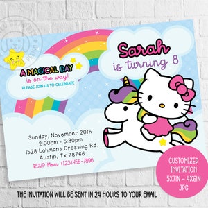 Kitty Birthday Party Invitation,Unicorn birthday party invite, magical unicorn birthday party,unicorn invite,digital file