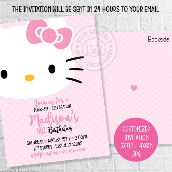 Kawaii Kitty Birthday Party Invitation,Kitty birthday party invite, magical birthday party,Kitty invite,digital file