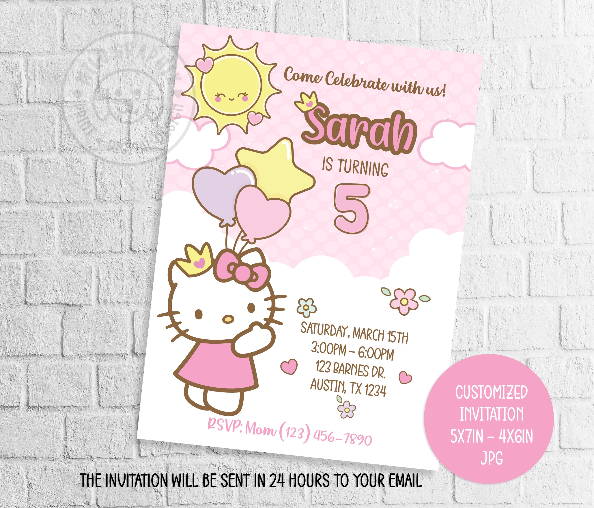 Kitty Birthday Party Invitationkitty Birthday Party Invite Etsy