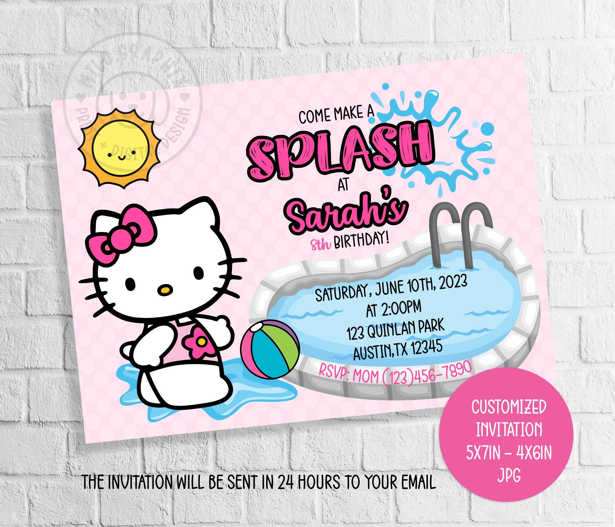 Kitty Pool Party Invitation / Kitty Birthday Party Invitation Etsy