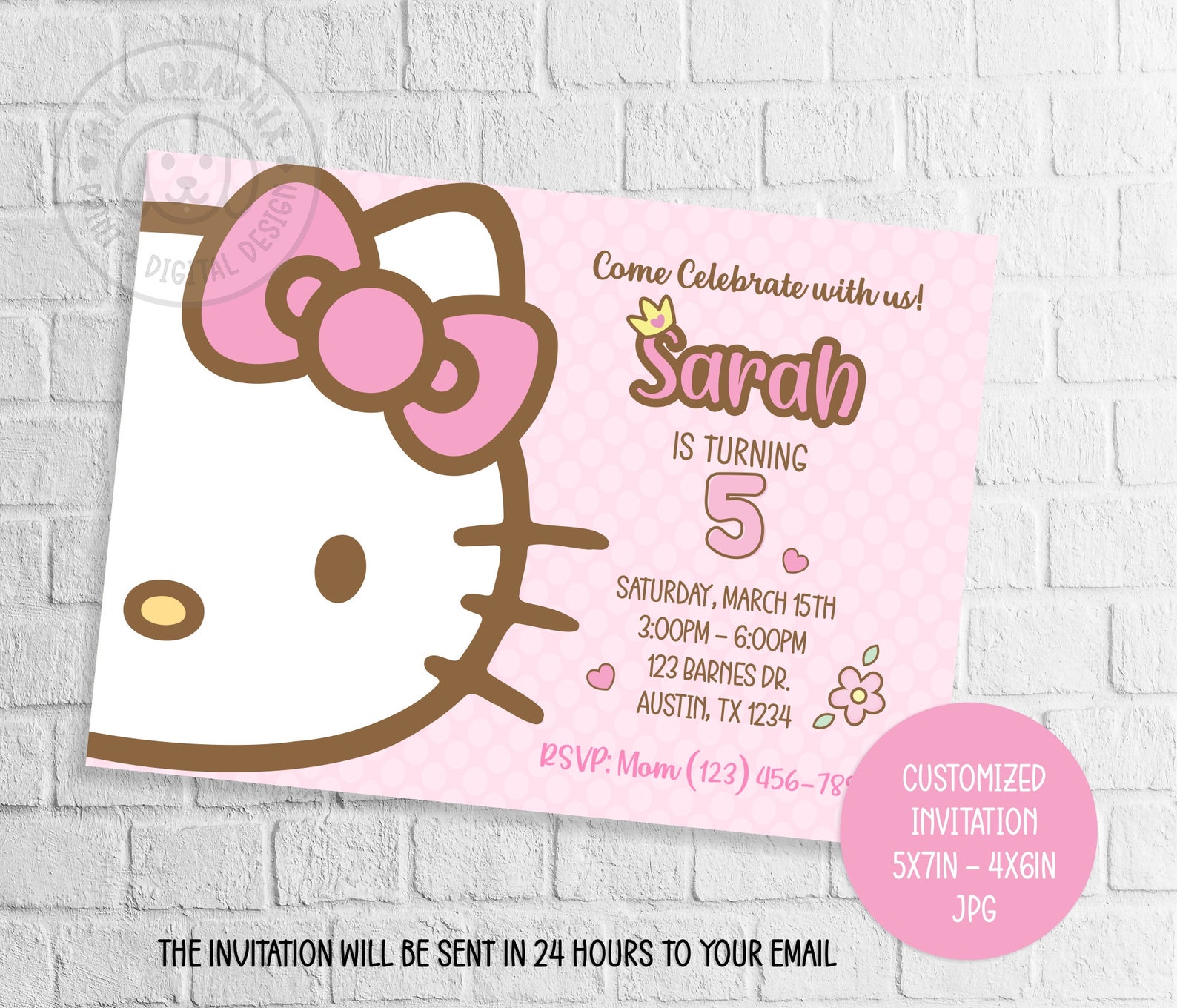 Kitty Birthday Party Invitationkitty Birthday Party Invite Etsy