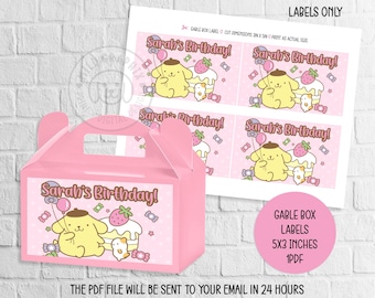 Kawaii Pom Pom Gable Box Label - Pom Pom Gift Box Label - Digital File - Imprimible Party Box Label