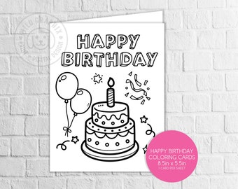 Happy Birthday Coloring Card, Birthday Color Your Own Card, Birthday Card for Kids