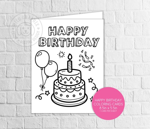 Happy Birthday Coloring Card Birthday Color Your Own Card - Etsy