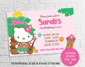 Kitty Luau Invitation,Luau Birthday Invitation, Luau Party Invitation, Hawaiian Luau Party,Digital file