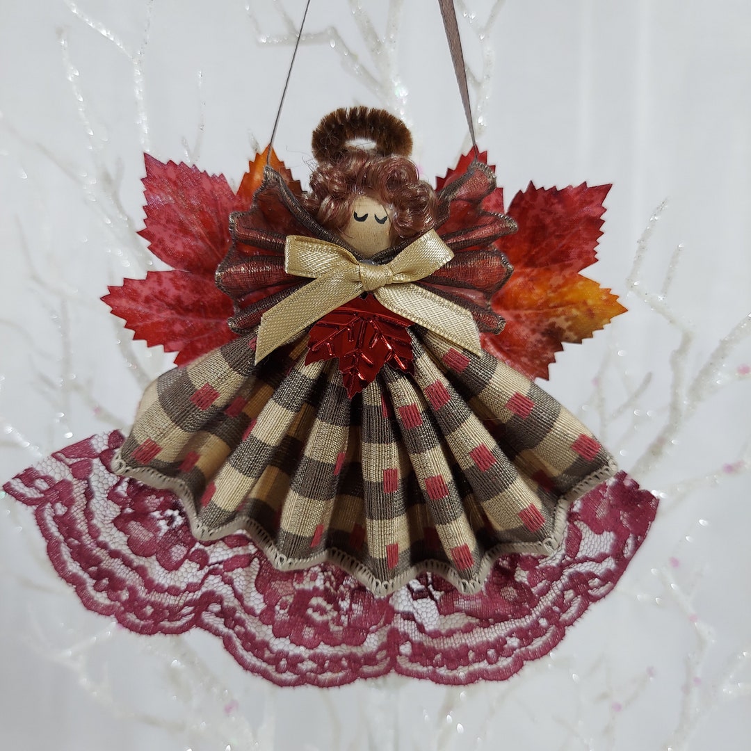 Handmade Fall Autumn Harvest Ribbon Angel Ornament, Thanksgiving, Tier ...