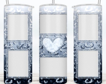Photo Collage Heart Tumbler Wrap Slate Leopard Print Glitter Template Add 6 Pictures Design Wrap 20 oz 30 Skinny Tumbler Seamless Commercial