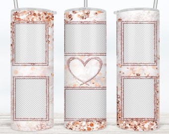 6 Picture Tumbler Rose Gold Glitter Heart Tumbler Wrap Template Add 6 Photos Design Wrap 20 oz 30 Skinny Tumbler Seamless Commercial