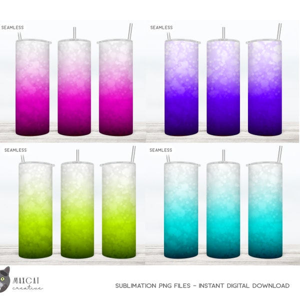 Gradient Tumbler Wrap Bundle Glitter Tumbler set of 4 sublimation Design 20 oz Skinny Tumbler Wrap Ombre Hot Pink, Lime Green, Purple, Aqua