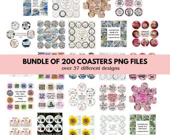 Car Coaster BUNDLE Sublimation Designs, Over 200 PNG Files, Funny Quotes Faith, Christmas, Ornaments Graphics Commercial Use PLR Mega Bundle