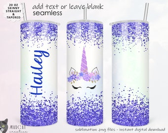 Unicorn Glitter Tumbler Wrap Sublimation Png, Purple Design Tumbler Design, 20 oz Skinny Tumbler Wrap, unicorn Tumbler Wrap