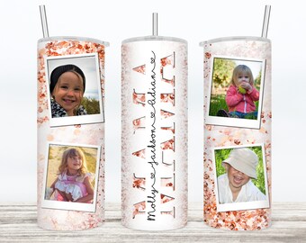 MAMA Picture Tumbler Wrap Pink Marble Glitter Add Kids Names 20 oz Skinny Tumbler Design Wrap Add 4 photos and Text Mom Photo Tumbler