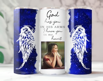 Photo Tumbler Sublimation Wrap Galaxy BLUE Angel Wings 20oz In Loving Memory Skinny Straight 20oz Straight God has you Seamless Personalized