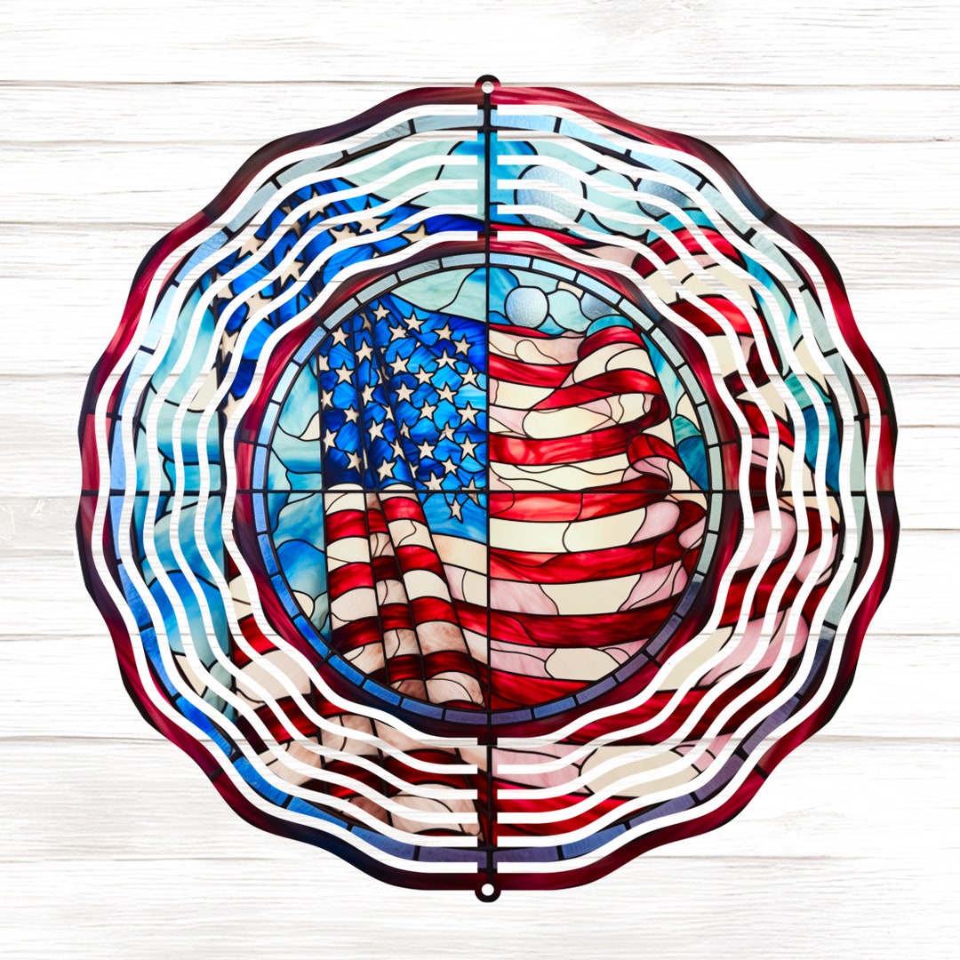 American Flag Stained Glass Wind Spinner PNG, USA Flag Sublimation
