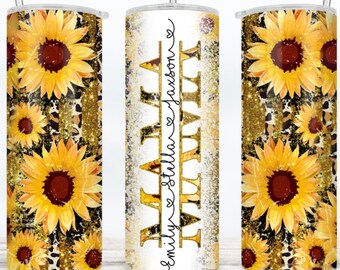 Mama Sunflower Glitter Design Wrap Add Kids Names 30 oz & 20 oz Skinny Tumbler PNG 2 FILES Sublimation design for Mom Gift Idea