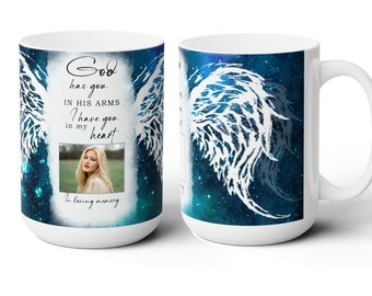 In Memory of Mug Wrap Sublimation Template, PERSONALIZED PHOTO png Digital  11 & 15 CUP Christian Mug,  God Has You In His Arms