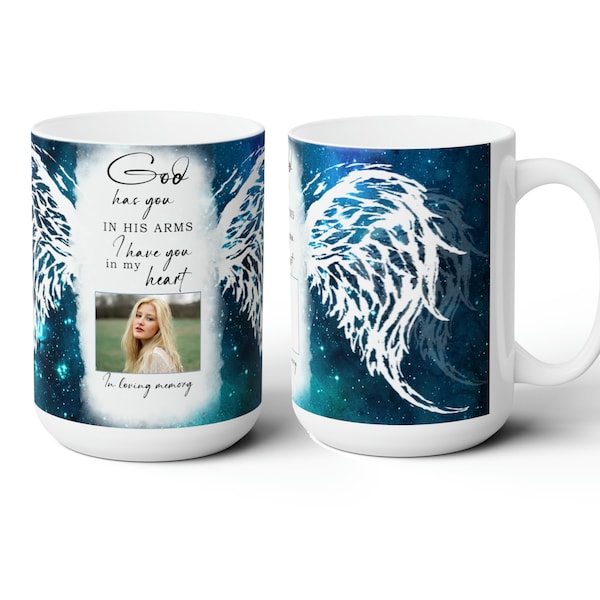 In Memory of Mug Wrap Sublimation Template, PERSONALIZED PHOTO png Digital  11 & 15 CUP Christian Mug,  God Has You In His Arms