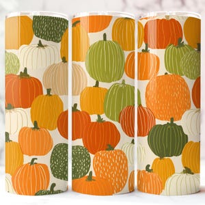 Retro Pumpkins Tumbler Wrap, Orange sage green Halloween Fall Sublimation Design PNG Digital Download for 20oz skinny