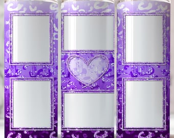 Purple Tumbler Sublimation, 6 Picture Collage Template, PNG Glitter Animal Print, Heart Photo Design Wrap 20oz Skinny Tumbler Seamless