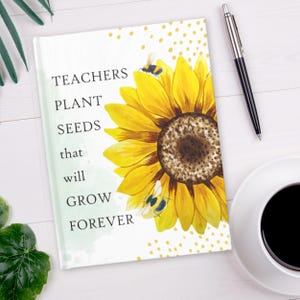 Journal Cover PNG Design Template, Teacher Gift, Spiral Planner, Notebook Sublimation, Sunflower Bees Watercolor Green Yellow Commercial Use