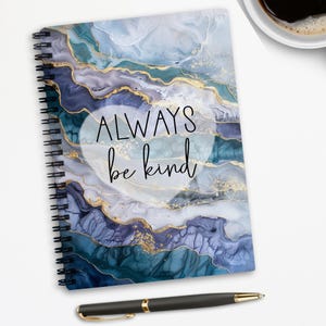 Journal Cover Design Spiral Notebook, Always Be Kind, Blue Gold Agate, 5 Files Instant Digital File, Sublimation Graphics Commercial 5x7 6x8